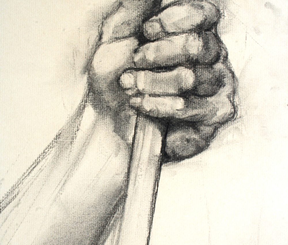 Kéztanulmány (katona) szén, papír 2009.