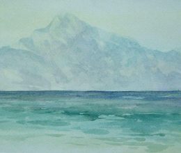 Athos hegy Sartiból akvarell, papír 18x33 cm 2021