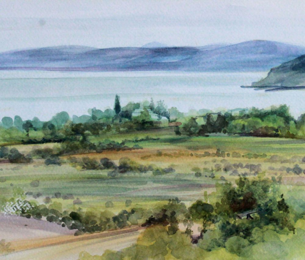 Balaton a Kőhegyi kilátóból akvarell, papír 21x42 cm 2022