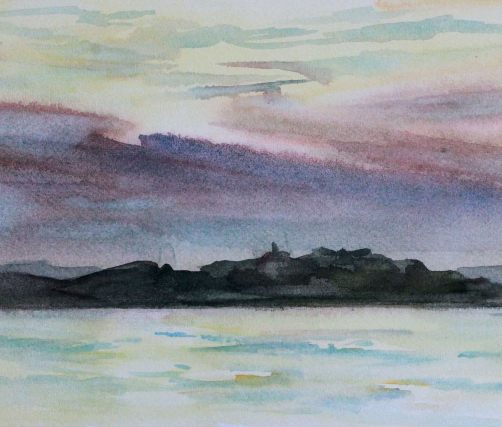 Naplemente felhőkkel IV. akvarell, papír 21x41 cm 2022