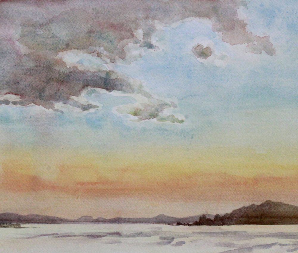 Naplemente felhővel akvarell,papír 23x41 cm 2022